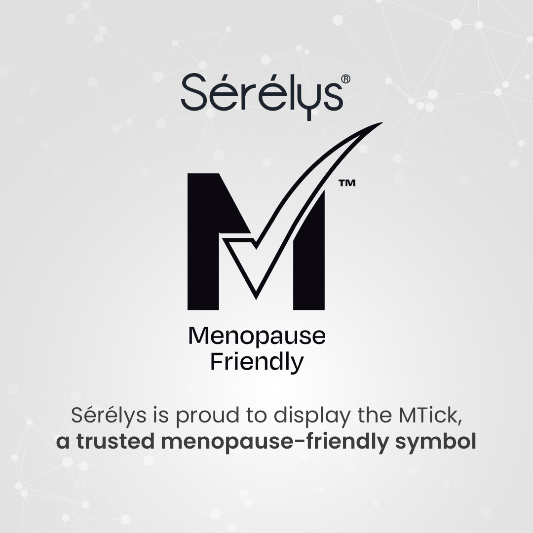Sérélys logo with Menopause Friendly label on a light gray background