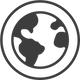 Black silhouette of a globe within a circular border on a white background