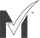 Black and white logo with a checkmark and letter 'M' on a white background