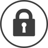 Black padlock icon within a circular border on a white background