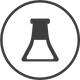Black icon of a beaker in a circular outline on a white background