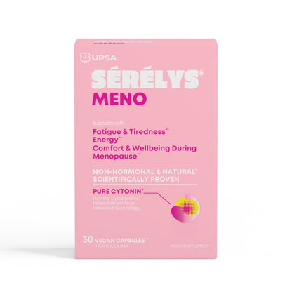 A front packshot of Serelys MENO 30 capsules against a white background