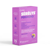 A purple rectangular box of UPSA Sérélys Perimeno 30 capsules, shown at a three-quarter angle on a white background.