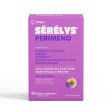 A purple rectangular box of UPSA Sérélys Perimeno dietary supplement 60 capsules, featuring white and purple text on a clean white background.
