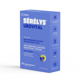 A blue rectangular box of Sérélys Urovital food supplement by UPSA, shown at a three-quarter angle to the right on a white background.