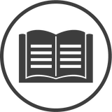 Black icon of an open book on a white background