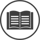 Black icon of an open book on a white background