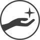 Black icon of a hand holding a star within a circle on a white background